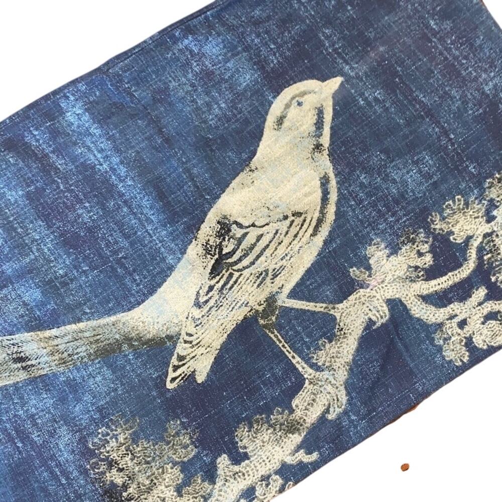 Pottery Barn Bird Pillow Case 16x26 Blue Decorative Lumbar 100 Cotton Denim RARE